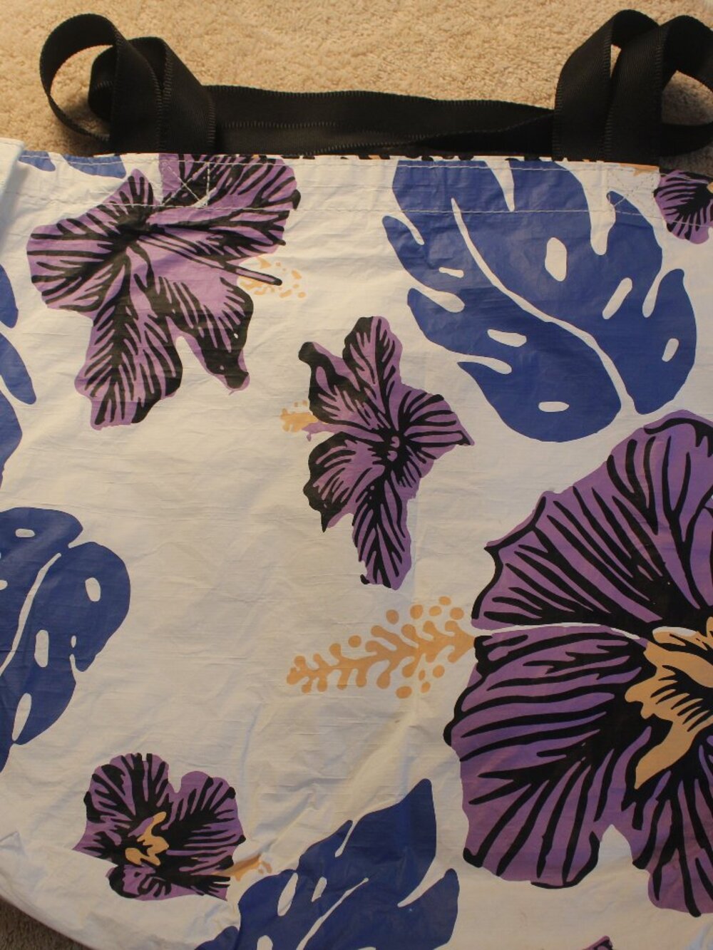 ALOHA Collection Reversible Tote Purple Hibiscus Monstera Leopard Print Beach Ba
